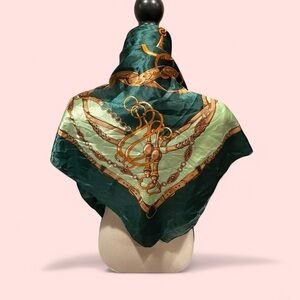 Vintage 80s Mosi silky equestrian old money scarf mob wife 35” x 35” harness
